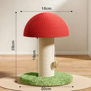 Red Mushroom Cat Scratching Post – Durable Sisal Cat Toy, Anti-Scratch Climbing Pole with Cute Decor for Cats