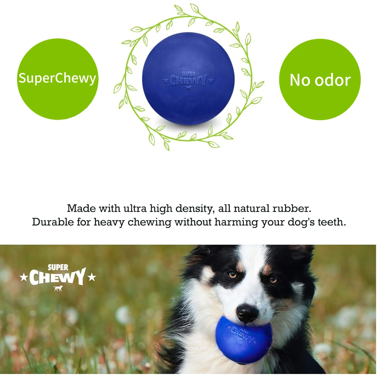 SuperChewy Tough Dog Ball Toy Strong Natural Rubber Great Fetch Toy Durable Chew Toy for Aggressive Chewers Large Breed Tested - Image 4